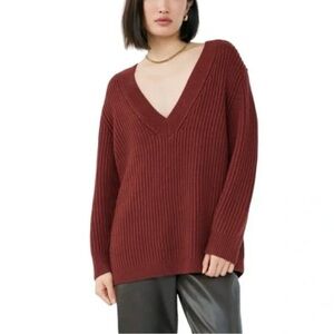 Babaton V-Neck Ribbed Wool Sweater - Deep Red